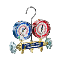 Yellow Jacket® Series 41 2-Valve Brass Manifold with 3-1/8&quot; Gauges (°F) (R22, R404a, R410a)